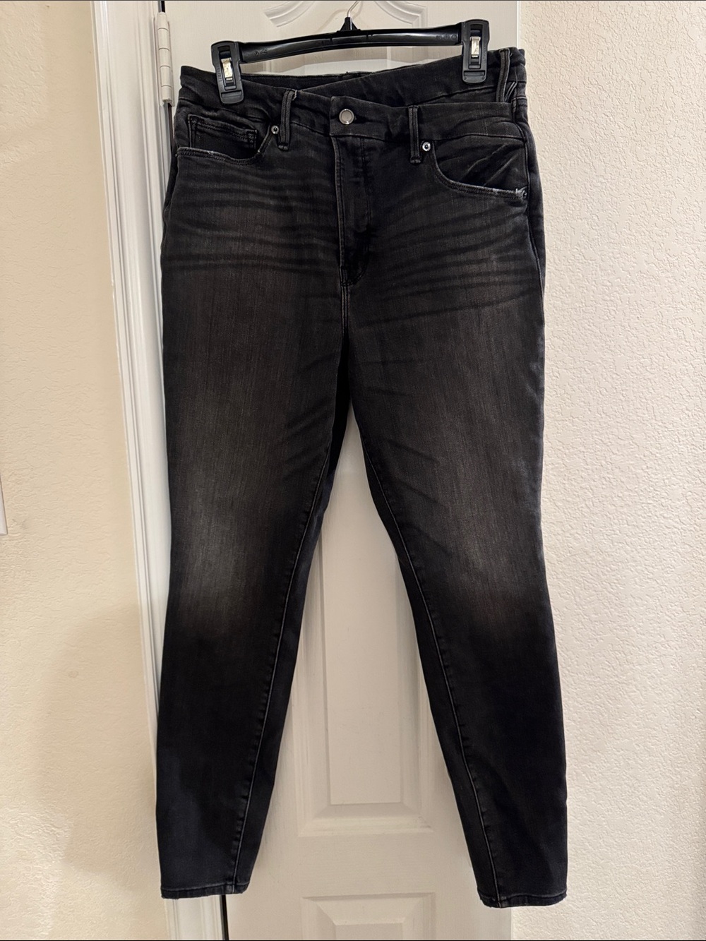 Good American Jeans Womens 12/31 Black Good Waist Asymmetrical Waist Skinny Leg